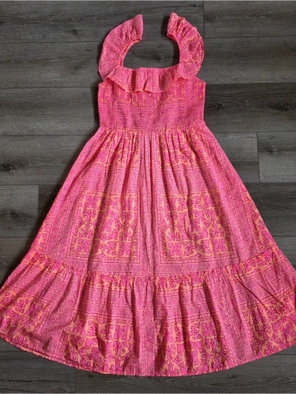 Vineyard Vines Women’s Cotton‎ Neon Tortola Tile Smocked Midi Dress - Size Small
